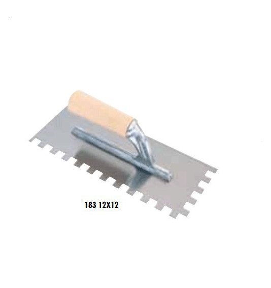 Dantyta glaistyklė, kvadratiniais dantimis su medine rankena, 12 mm, 28x12cm