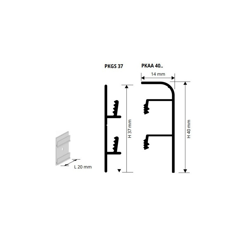Grindjuostė, anoduoto aliuminio, h 40 mm, L 2,0 m