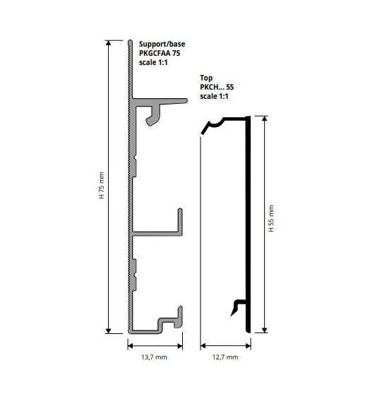 Grindjuostė, anoduoto aliuminio, h 55 mm, L 2,0 m
