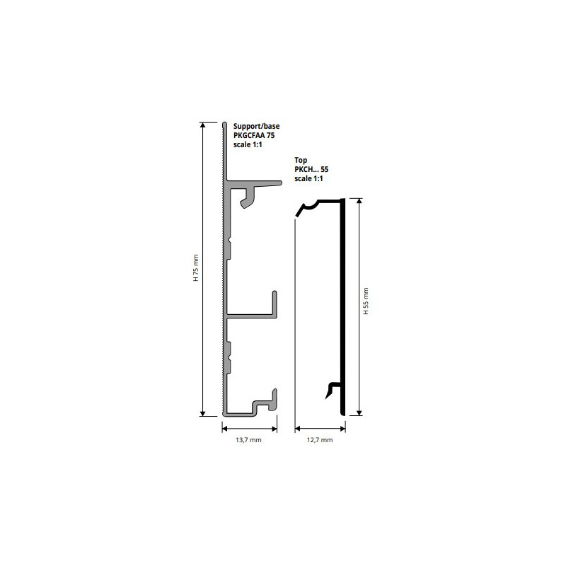Grindjuostė, anoduoto aliuminio, h 55 mm, L 2,0 m