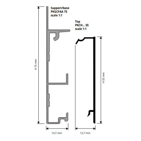 Grindjuostė, anoduoto aliuminio, h 55 mm, L 2,0 m