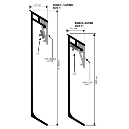 Grindjuostė, anoduoto aliuminio, h 80 mm, su viršutiniu PVC profiliu, L 2,0 m