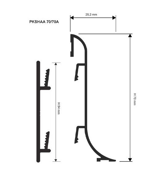 Grindjuostė, anoduoto aliuminio, h 70 mm, L 2,0 m