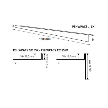 Profilis dušo nerūdijantis plienas, kairinis, h 12,5 mm, L 1,5 m