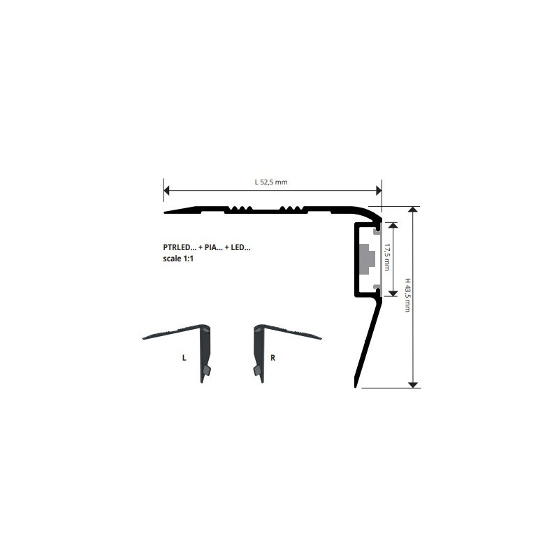 Profilis, aliuminis anoduotas sidabrinis su LED, h 43,5 mm, L 2,7 m