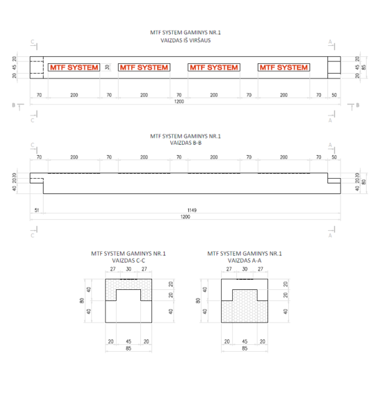 Külgelement - MTF A 85x80 mm, pikkus 1200 mm, 1 tk.