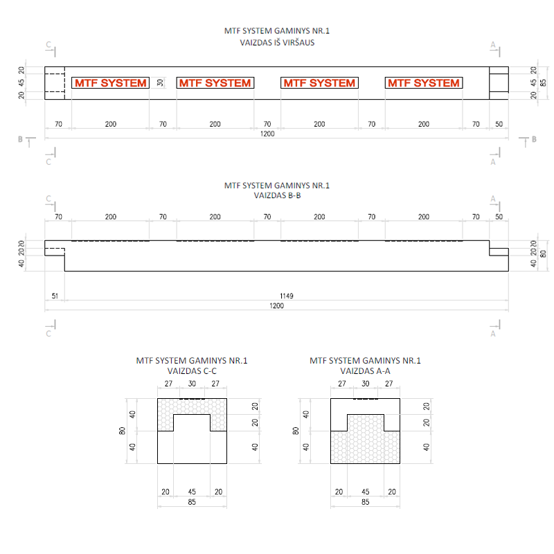 Külgelement - MTF A 85x80 mm, pikkus 1200 mm, 1 tk.