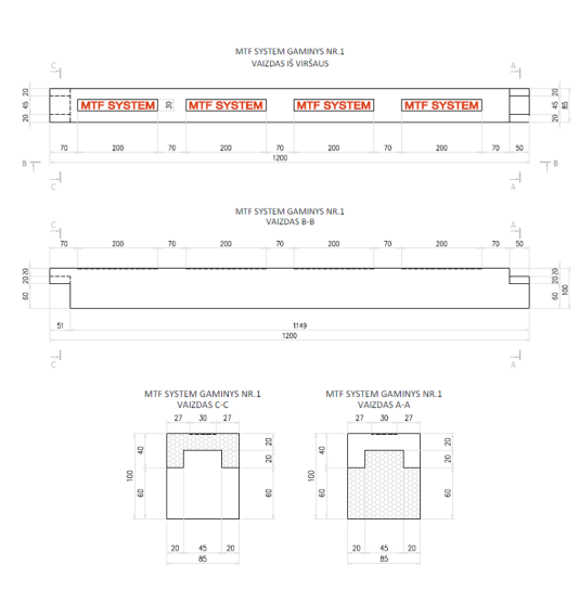 Külgelement - MTF B 85x100 mm, pikkus 1200 mm, 1 tk.