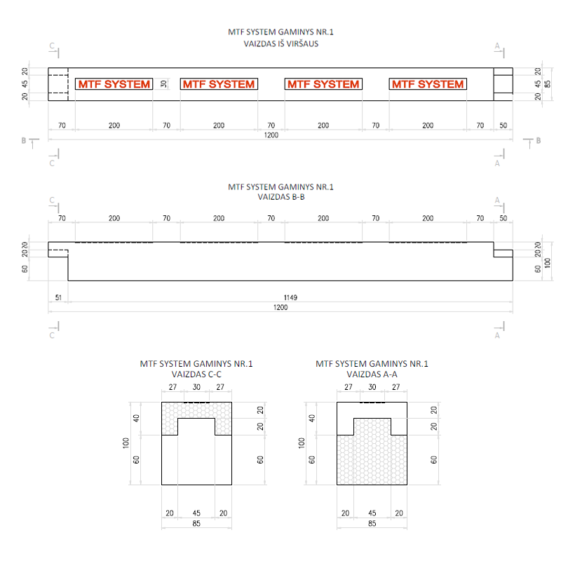 Külgelement - MTF B 85x100 mm, pikkus 1200 mm, 1 tk.