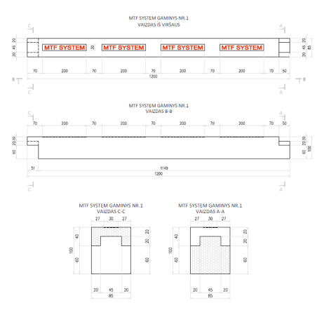 Külgelement - MTF B 85x100 mm, pikkus 1200 mm, 1 tk. | jackoni-hudrosusteemid | NMF Home