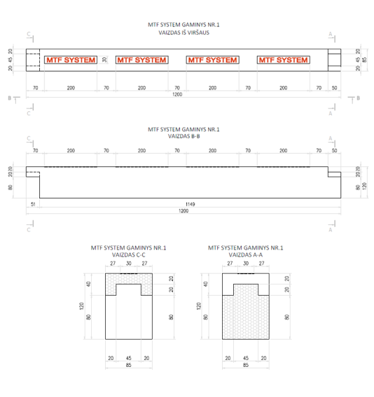 Külgelement - MTF C 85x120 mm, pikkus 1200 mm, 1 tk.