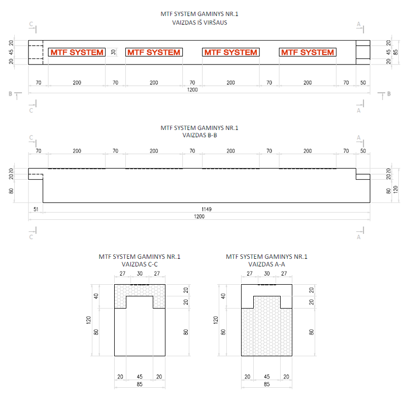 Külgelement - MTF C 85x120 mm, pikkus 1200 mm, 1 tk.