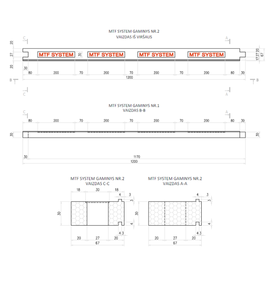 Aknalement - MTF W A 67x30 mm, pikkus 1200 mm, 1 tk.