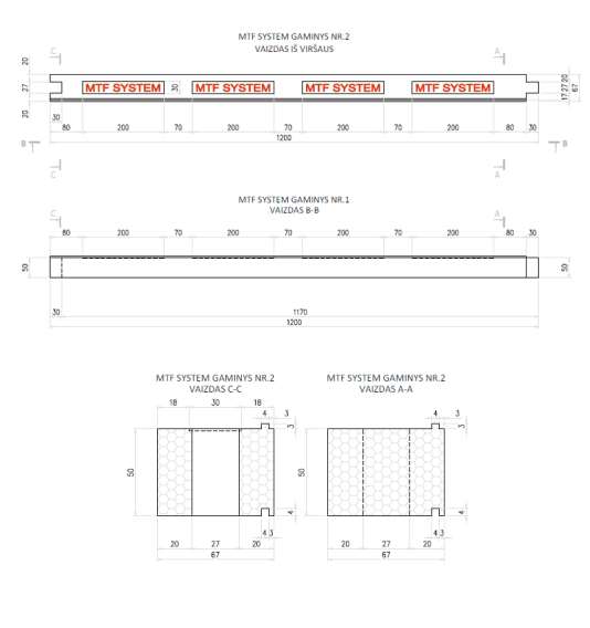 Aknalement - MTF W B 67x50 mm, pikkus 1200 mm, 1 tk.