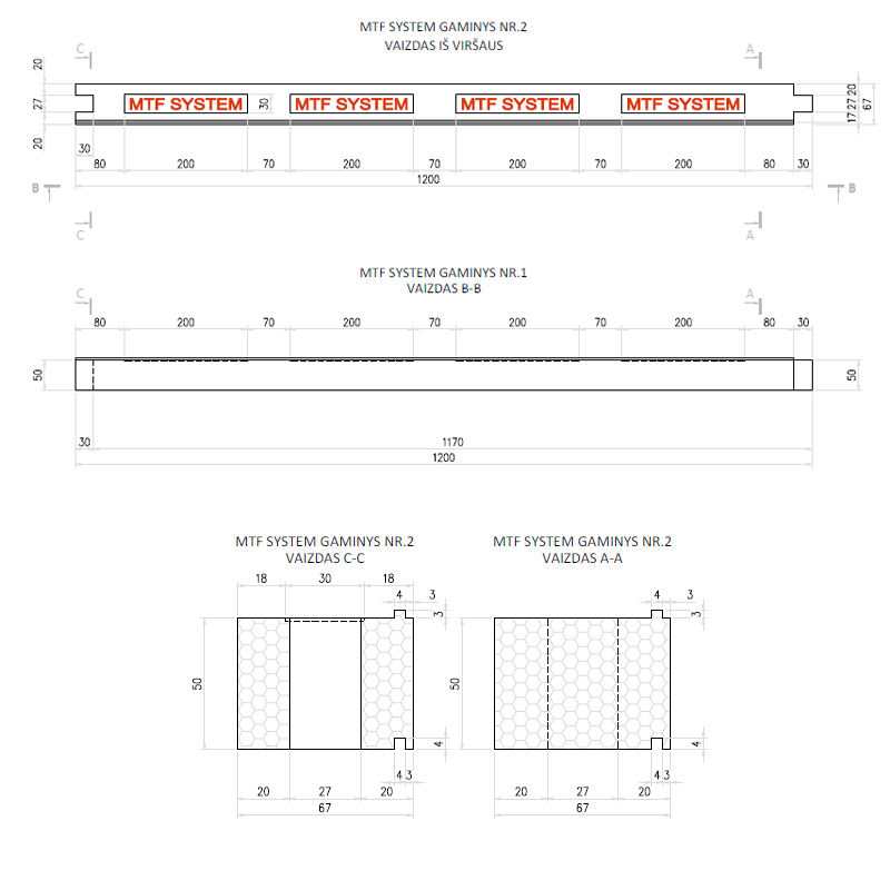 Aknalement - MTF W B 67x50 mm, pikkus 1200 mm, 1 tk.