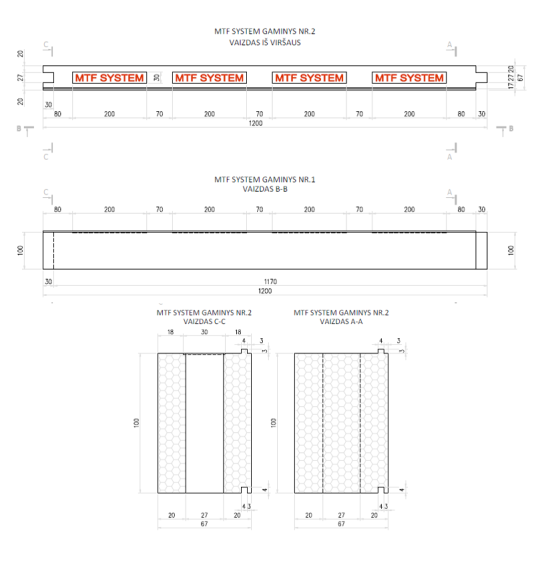 Aknalement - MTF W C 67x100 mm, pikkus 1200 mm, 1 tk.