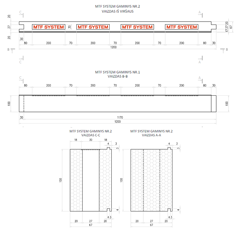 Aknalement - MTF W C 67x100 mm, pikkus 1200 mm, 1 tk.