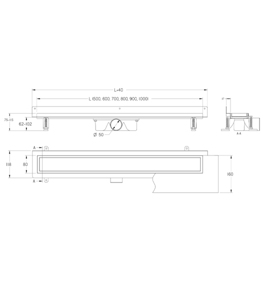 Roostevabast terasest pikitrepp, 800 mm