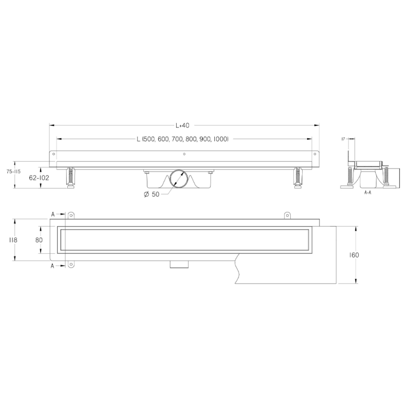 Roostevabast terasest pikitrepp, 800 mm