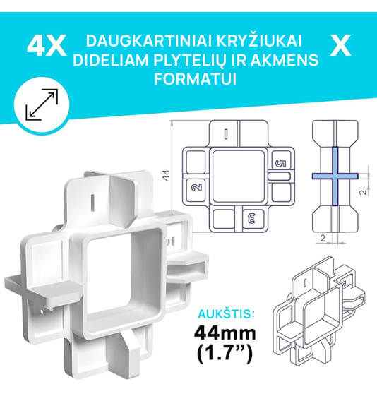 Ristid plaatide vahekauguste jaoks, korduvkasutatavad, 1,2,3,5 mm (40 tk)