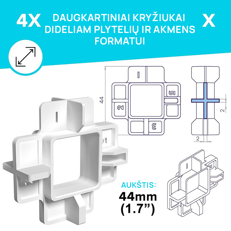 Ristid plaatide vahekauguste jaoks, korduvkasutatavad, 1,2,3,5 mm (40 tk)