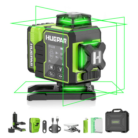 Huepar W04CG 4D laserviisor koos pöörleva aluse ja patareiga | lukustus-mooteriistad | NMF Home