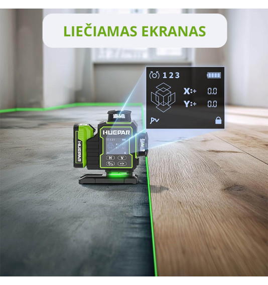 Huepar W04CG 4D laserviisor koos pöörleva aluse ja patareiga