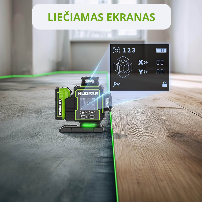 Huepar W04CG 4D laserviisor koos pöörleva aluse ja patareiga