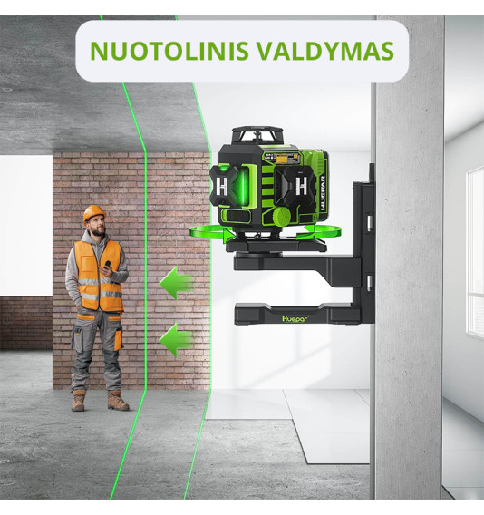 Huepar W04CG 4D laserviisor koos pöörleva aluse ja patareiga