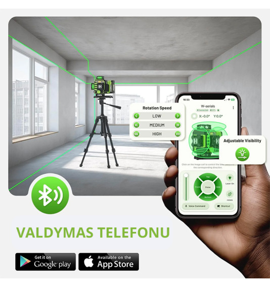 Huepar W04CG 4D laserviisor koos pöörleva aluse ja patareiga